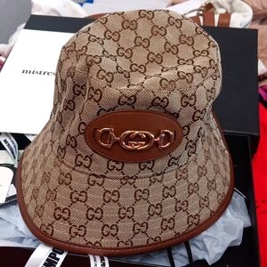 GUCCI Brown VINTAGE EARLY 2000'S Monogram Bucket Hat NEW! CONDITION